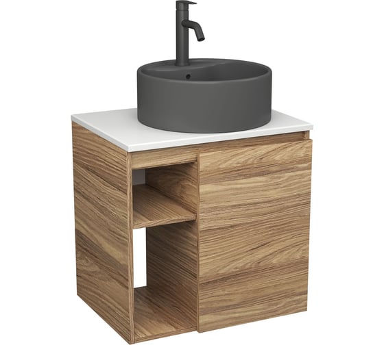 Тумба Bauedge Bau Dream Blackwood 60 правая, раковина BAU Element D41, темно-серая, смеситель Hotel Dream Black, нерж. сталь, черный SD3315