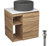Тумба Bauedge Bau Dream Blackwood 60 правая, раковина BAU Element D41, темно-серая, выпуск клик клак черный SD3318