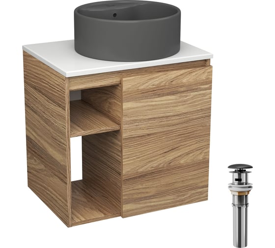 Тумба Bauedge Bau Dream Blackwood 60 правая, раковина BAU Element D41, темно-серая, выпуск клик клак черный SD3318