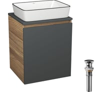 Тумба Bauedge Bau Dream Blackwood 50 графит, раковина BAU Hotel Black Rand 48х37, выпуск клик-клак, черный SD4058