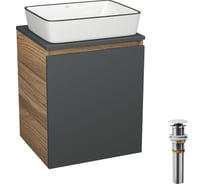 Тумба Bauedge Bau Dream Blackwood 50 графит, раковина BAU Hotel Black Rand 48х37, выпуск клик-клак, белый SD4057