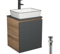 Тумба Bauedge Bau Dream Blackwood 50 графит, раковина Hotel Black Rand 48х37, смеситель для раковины высокий, черный, выпуск клик-клак SD4063