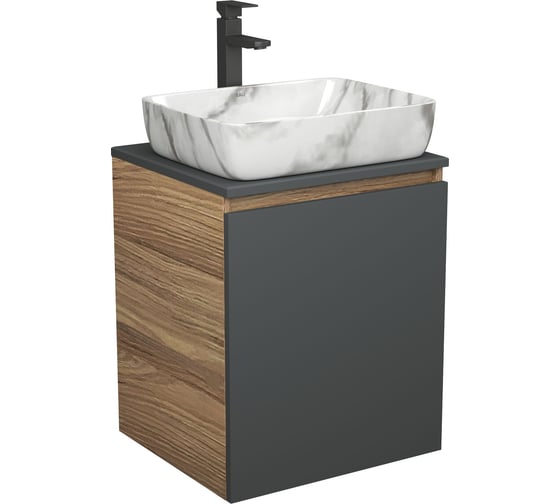 Тумба Bauedge Bau Dream Blackwood 50 графит, раковина BAU Hotel, мрамор, смеситель для раковины высокий Hotel Black, черный SD4077