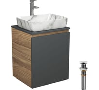 Тумба Bauedge Bau Dream Blackwood 50 графит, раковина BAU Hotel, мрамор, смеситель для раковины высокий Hotel Still, нержавеющая сталь, выпуск клик-клак, белый SD4080