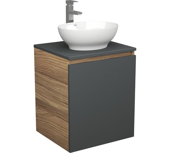 Тумба Bauedge Bau Dream Blackwood 50 графит, раковина BAU Nimb 41х33, смеситель для раковины высокий Hotel Still, нержавеющая сталь SD4087 1