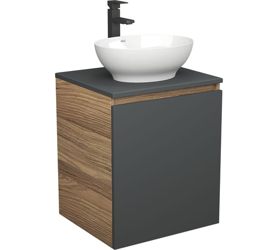 Тумба Bauedge Bau Dream Blackwood 50 графит, раковина BAU Nimb 41х33, смеситель для раковины высокий Hotel Black, черный SD4086 1