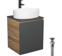 Тумба Bauedge Bau Dream Blackwood 50 графит, раковина BAU Nimb 50х36, смеситель для раковины высокий Hotel Black, черный, выпуск клик-клак, черный SD4045