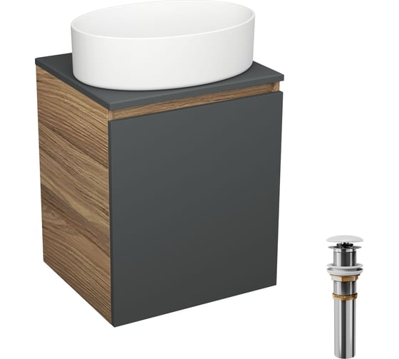 Тумба Bauedge Bau Dream Blackwood 50 графит, раковина BAU Nimb 50х36, выпуск клик-клак, белый SD4039 1