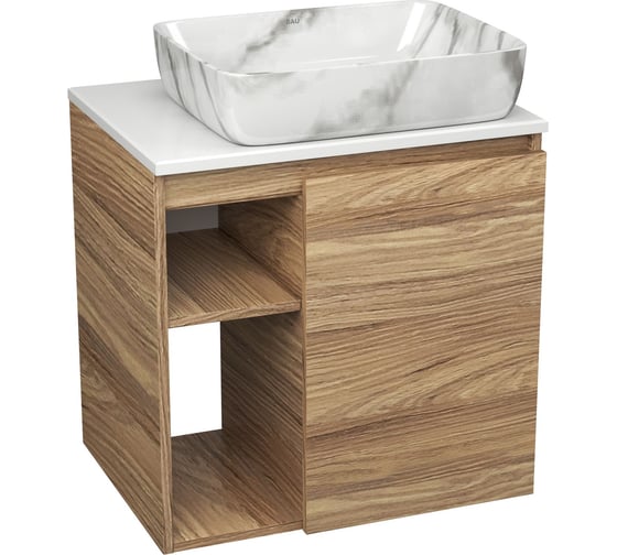 Тумба Bauedge Bau Dream Blackwood 60 правая, раковина BAU Hotel 51х39, мрамор SD3261