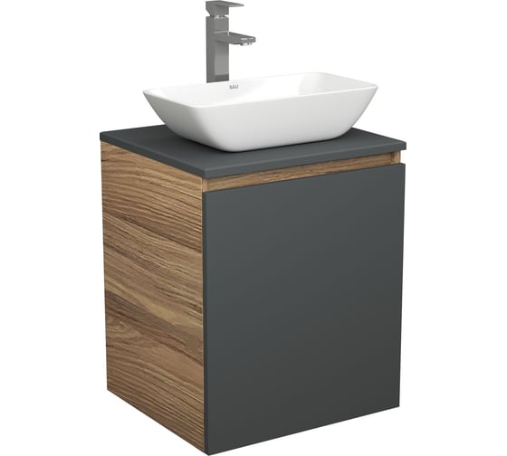Тумба Bauedge Bau Dream Blackwood 50 графит, раковина BAU Spectrum mini 47х24, смеситель для раковины высокий Hotel Still, нержавеющая сталь SD4024 1