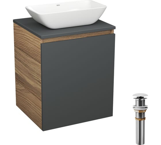 Тумба Bauedge Bau Dream Blackwood 50 графит, раковина BAU Spectrum mini 47х24, выпуск клик-клак, белый SD4021