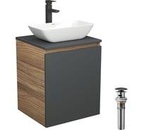 Тумба Bauedge Bau Dream Blackwood 50 графит, раковина BAU Spectrum mini 47х24, смеситель для раковины высокий Hotel Black, черный, выпуск клик-клак, черный SD4027
