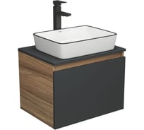 Комплект для ванной Bauedge 3 предмета (тумба Bau Dream 60, графит + раковина санфаянс накладная BAU Hotel Black Rand 48х37, смеситель высокий Hotel Black) BD2038