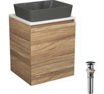 Тумба Bauedge Bau Dream Blackwood 50 с дверцей, раковина BAU Cerama 48х37 темно-серая матовая, выпуск клик-клак черный SD3186