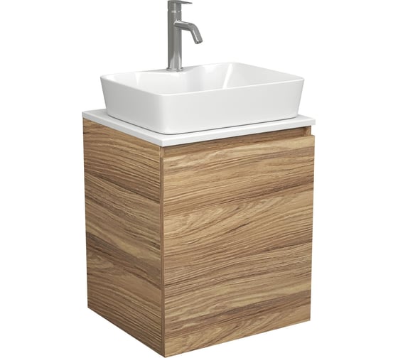 Тумба Bauedge Bau Dream Blackwood 50 с дверцей, раковина BAU Cerama 48х37 белая, смеситель Hotel Dream, нерж. сталь SD3168 1