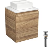 Тумба Bauedge Bau Dream Blackwood 50 с дверцей, раковина BAU Cerama Mini белая, выпуск клик-клак хром SD3198
