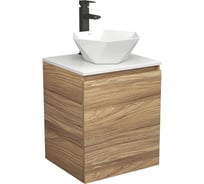 Тумба Bauedge Bau Dream Blackwood 50 с дверцей, раковина BAU Crystal 40х40, смеситель для раковины высокий Hotel Black, черный SD3095