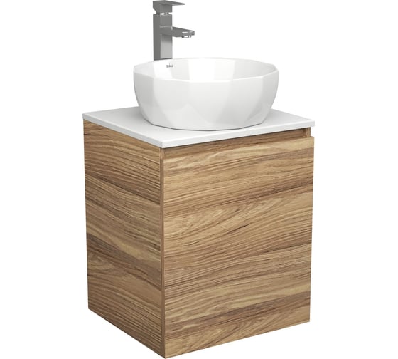 Тумба Bauedge Bau Dream Blackwood 50 с дверцей, раковина BAU Diamond D40, смеситель для раковины высокий Hotel Still, нержавеющая сталь SD3105