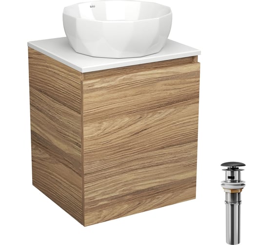 Тумба Bauedge Bau Dream Blackwood 50 с дверцей, раковина BAU Diamond D40, выпуск клик-клак, черный SD3103