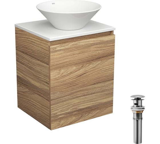 Тумба Bauedge Bau Dream Blackwood 50 с дверцей, раковина BAU Dream D43, выпуск клик-клак, хром SD3065