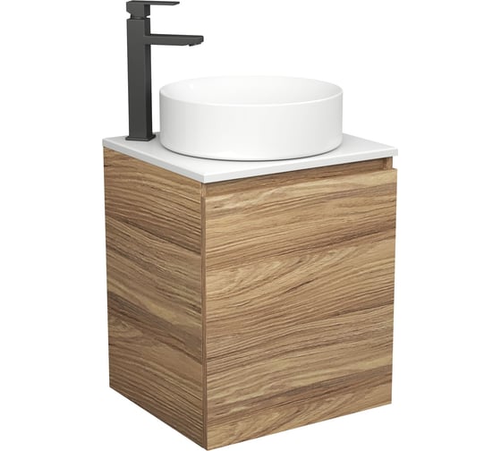 Тумба Bauedge Bau Dream Blackwood 50 с дверцей, раковина BAU Dream круглая, смеситель для раковины высокий Hotel Black, черный SD3050 1