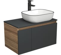 Комплект для ванной Bauedge 3 предмета (тумба Bau Dream 80, графит + раковина санфаянс накладная BAU Stil Black Rand 50х40, смеситель высокий Hotel Black) BD2226