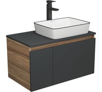 Комплект для ванной Bauedge 3 предмета (тумба Bau Dream 80, графит + раковина санфаянс накладная BAU Hotel Black Rand 48х37, смеситель высокий Hotel Black) BD2216