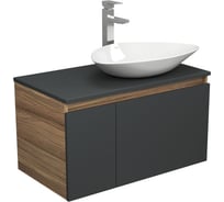 Комплект для ванной Bauedge 3 предмета (тумба Bau Dream 80, графит + раковина санфаянс накладная BAU Triangle 59х39, смеситель высокий Hotel Still) BD2165