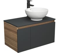 Комплект для ванной Bauedge 3 предмета (тумба Bau Dream 80, графит + раковина чаша накладная BAU Dream D41, смеситель высокий Hotel Black) BD2206