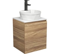 Тумба Bauedge Bau Dream Blackwood 50 с дверцей, раковина BAU Element Cristal D40, белая, смеситель Hotel Black, черный SD3139