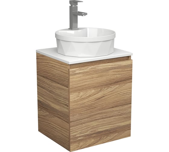 Тумба Bauedge Bau Dream Blackwood 50 с дверцей, раковина BAU Element Cristal D40, белая, смеситель Hotel Still, нерж. сталь SD3138 1