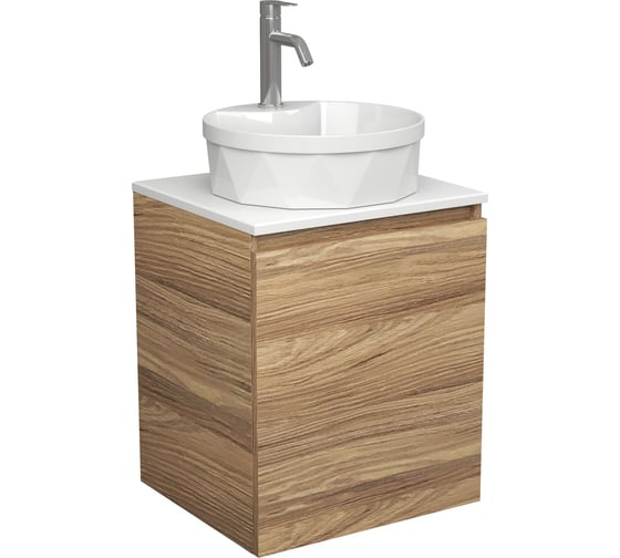 Тумба Bauedge Bau Dream Blackwood 50 с дверцей, раковина BAU Element Cristal D40, белая, смеситель Hotel Dream, нерж. сталь SD3140 1