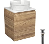 Тумба Bauedge Bau Dream Blackwood 50 с дверцей, раковина BAU Element Cristal D40, белая, выпуск клик-клак хром SD3142