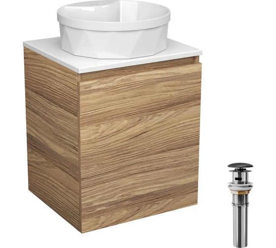 Тумба Bauedge Bau Dream Blackwood 50 с дверцей, раковина BAU Element Cristal D40, белая, выпуск клик-клак черный SD3144