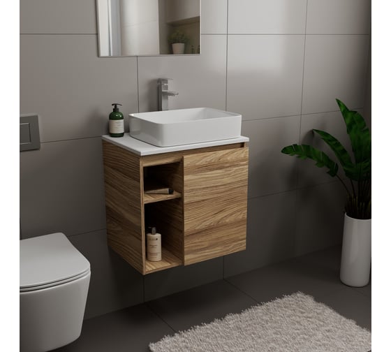Тумба Bauedge Bau Dream Blackwood 60 правая, раковина BAU Hotel 48х37, смеситель для раковины высокий Hotel Still, нержавеющая сталь SD3221