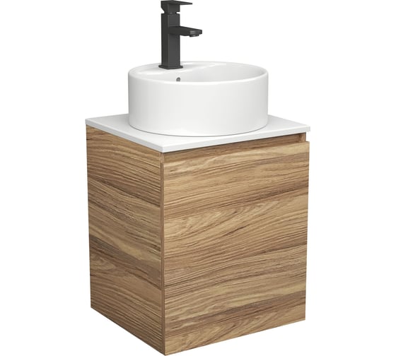 Тумба Bauedge Bau Dream Blackwood 50 с дверцей, раковина BAU Element D40, белая, смеситель Hotel Black, черный SD3111 1