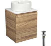Тумба Bauedge Bau Dream Blackwood 50 с дверцей, раковина BAU Element D40, белая, выпуск клик-клак черный SD3116