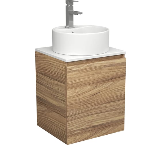 Тумба Bauedge Bau Dream Blackwood 50 с дверцей, раковина BAU Element D40, белая, смеситель Hotel Still, нерж. сталь SD3110 1