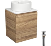 Тумба Bauedge Bau Dream Blackwood 50 с дверцей, раковина BAU Element D40, белая, выпуск клик-клак хром SD3114
