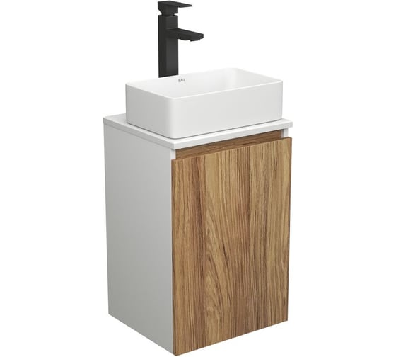 Комплект для ванной Bauedge 3 предмета (тумба Bau Dream Blackwood 40 + раковина BAU Hotel mini 37x23, белая, смеситель высокий Hotel Black) BD1591 1