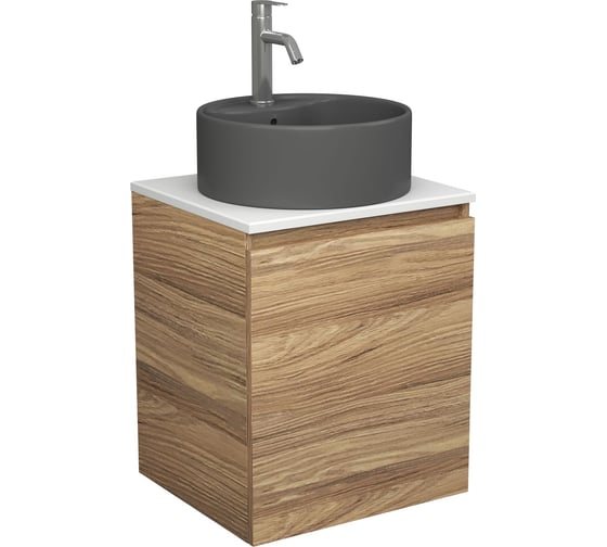 Тумба Bauedge Bau Dream Blackwood 50 с дверцей, раковина BAU Element D41, темно-серая, смеситель Hotel Dream, нерж. сталь SD3126
