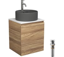 Тумба Bauedge Bau Dream Blackwood 50 с дверцей, раковина BAU Element D41, темно-серая, смеситель Hotel Dream, нерж. сталь, выпуск клик-клак, белый SD3135