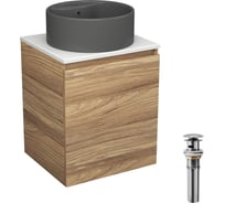 Тумба Bauedge Bau Dream Blackwood 50 с дверцей, раковина BAU Element D41, темно-серая, выпуск клик-клак хром SD3128