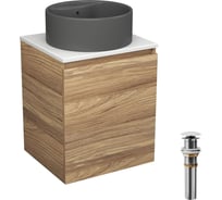 Тумба Bauedge Bau Dream Blackwood 50 с дверцей, раковина BAU Element D41, темно-серая, выпуск клик-клак белый SD3129