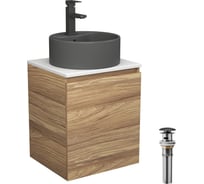 Тумба Bauedge Bau Dream Blackwood 50 с дверцей, раковина BAU Element D41, темно-серая, смеситель Hotel Black, черный, выпуск клик-клак черный SD3133