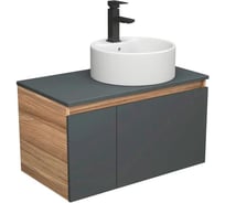 Комплект для ванной Bauedge 3 предмета (тумба Bau Dream 80, графит + раковина накладная BAU Element D40, с отверстием под смеситель, смеситель Hotel Black) BD2316