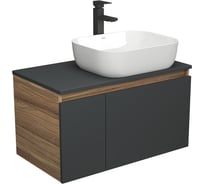 Комплект для ванной Bauedge 3 предмета (тумба Bau Dream 80, графит + раковина накладная BAU Stil Pro 50х40, смеситель высокий Hotel Black) BD2460