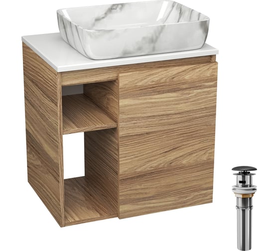 Тумба Bauedge Bau Dream Blackwood 60 правая, раковина BAU Hotel 51х39, мрамор, выпуск клик клак, черный SD3264 1