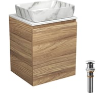 Тумба Bauedge Bau Dream Blackwood 50 с дверцей, раковина BAU Hotel, мрамор, выпуск клик-клак, белый SD3075