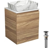 Тумба Bauedge Bau Dream Blackwood 50 с дверцей, раковина BAU Hotel, мрамор, выпуск клик-клак, черный SD3076